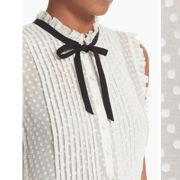 Joie Toledo  Blouse; Sleeveless with Ruffles, Swiss Dots and Contrasting Bow - Picture 4 of 9